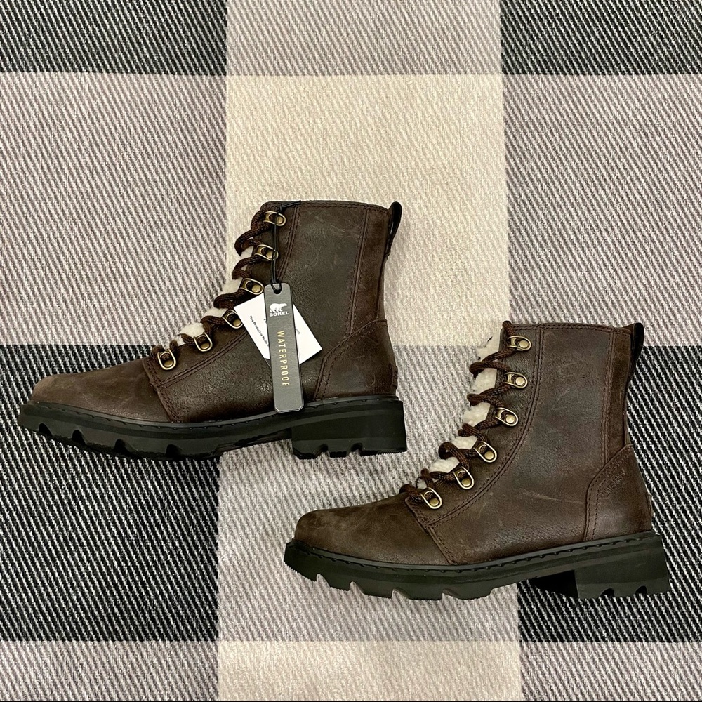 Sorel Women’s Lennox Shearling Lace Up Cozy Lug Sole Boots New